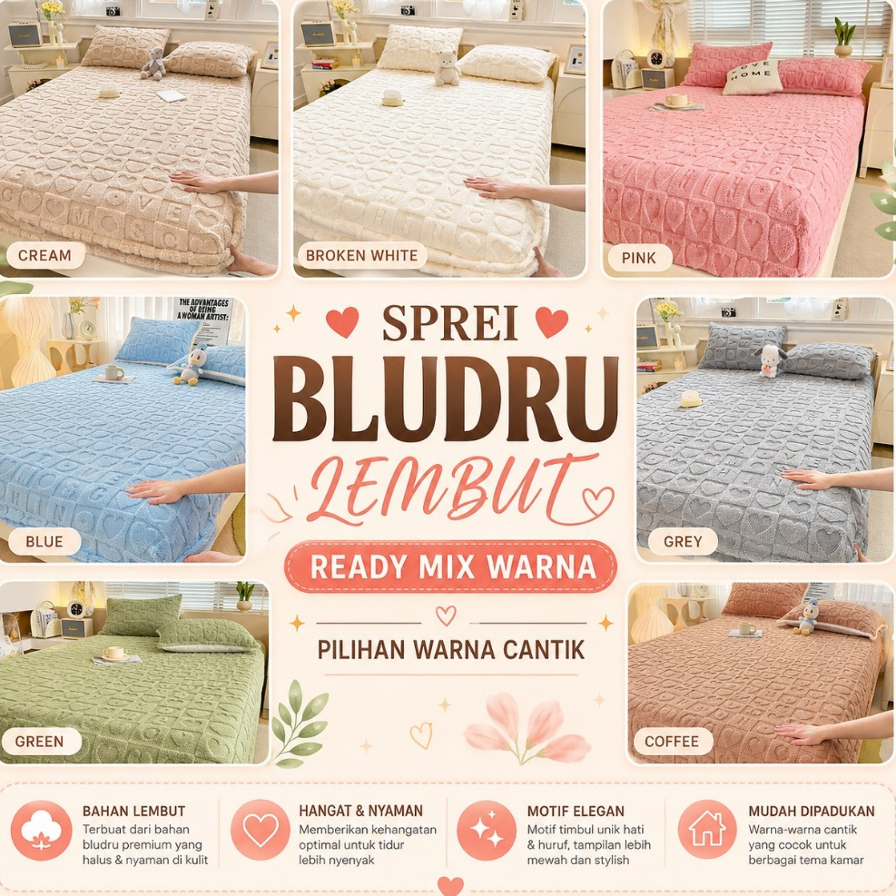 Sprei/ Selimut/ Sarung Bantal/ Bahan Bludru Halus/ Motif Timbul