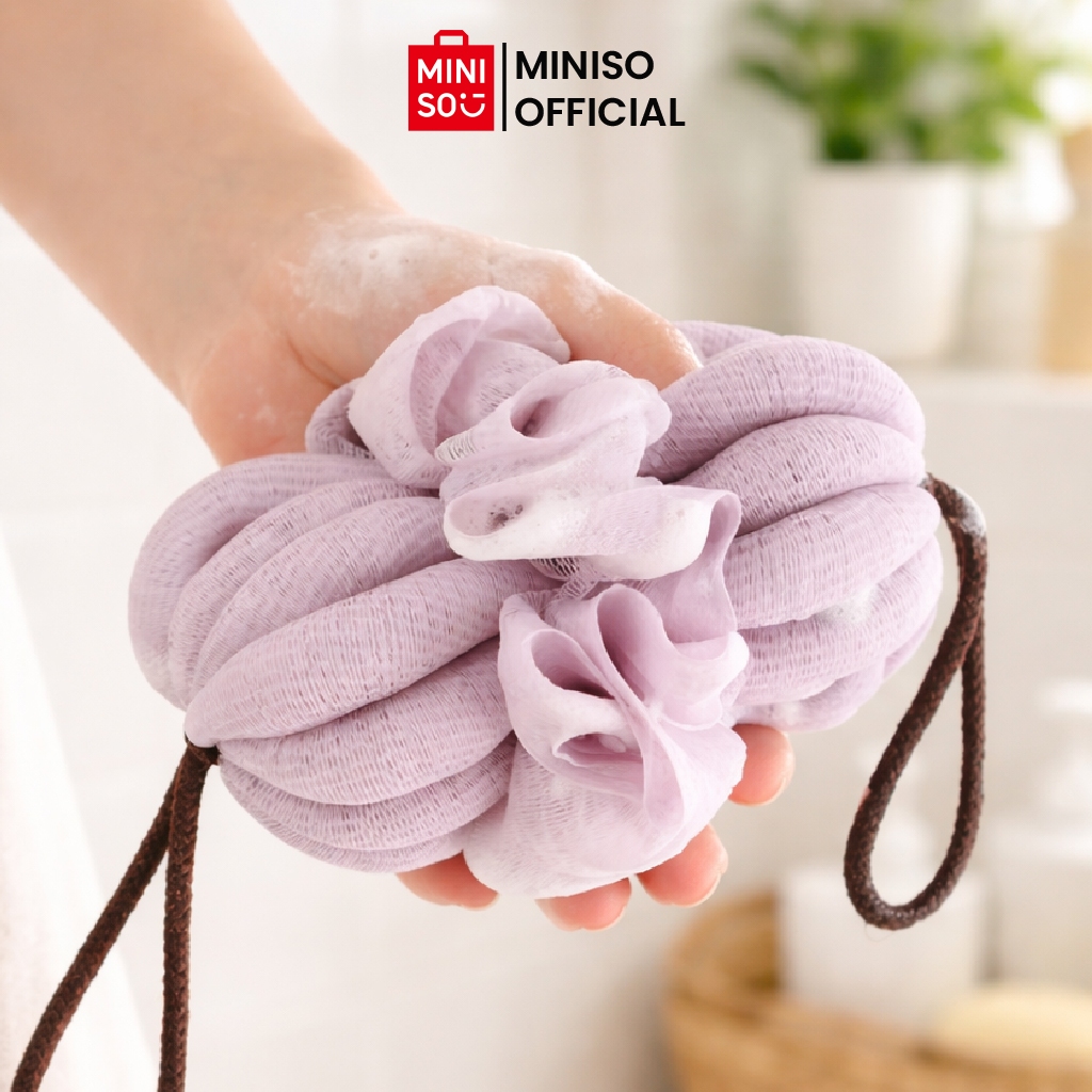 MINISO Double Ball Shower Sponge Spons Mandi Busa Dilengkapi Tali Gantungan
