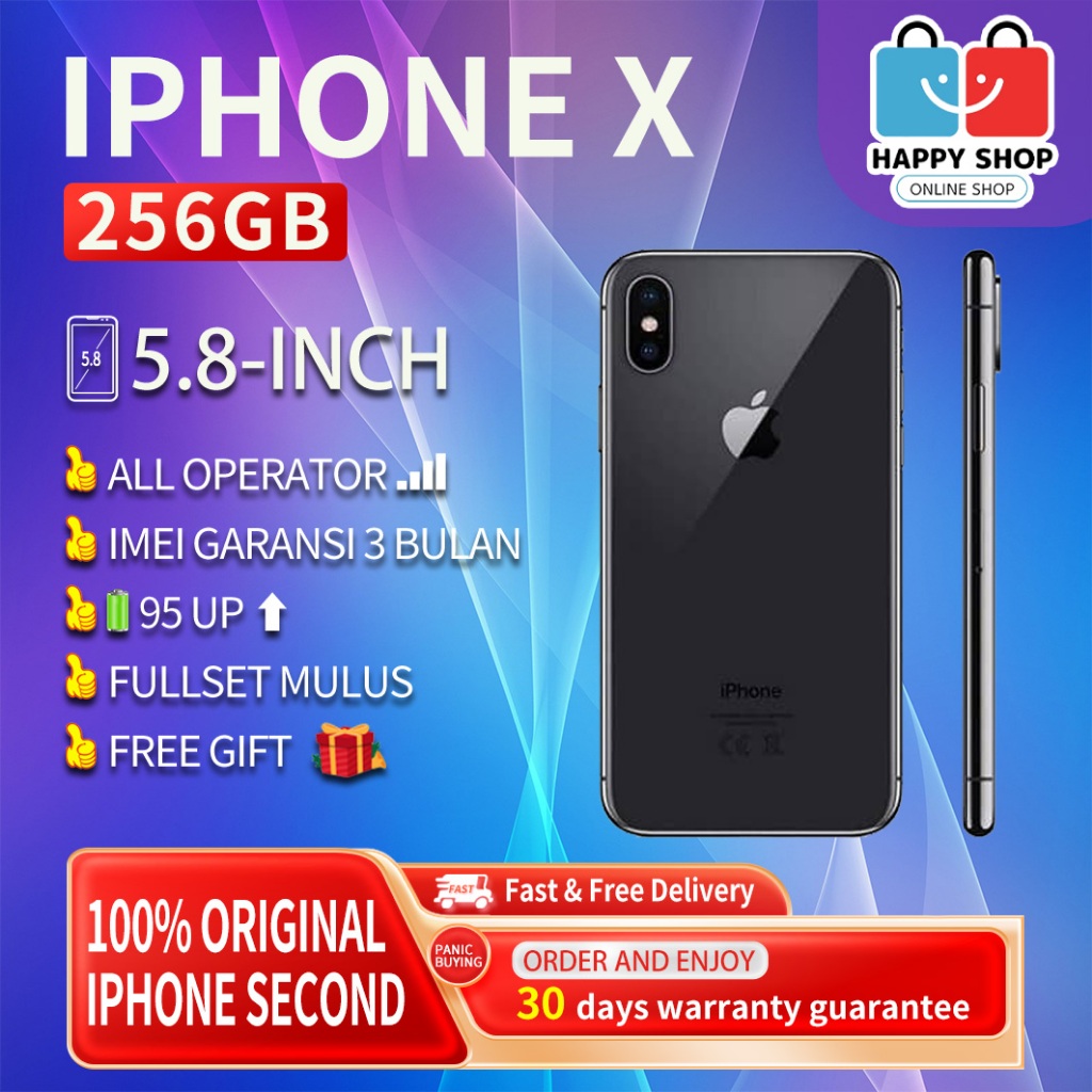 iPhone X 256GB Second/Bekas Original100% INTER 5.8"OLED-Ori Fullset Mulus Normal LikeNew Handphone