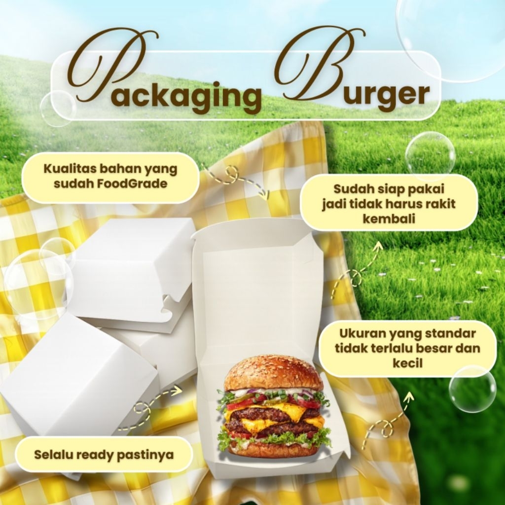 Forming Box Burger | Box Burger Medium | Box Burger Siap Pakai isi 25pcs | Kotak Burger Snack Putih 