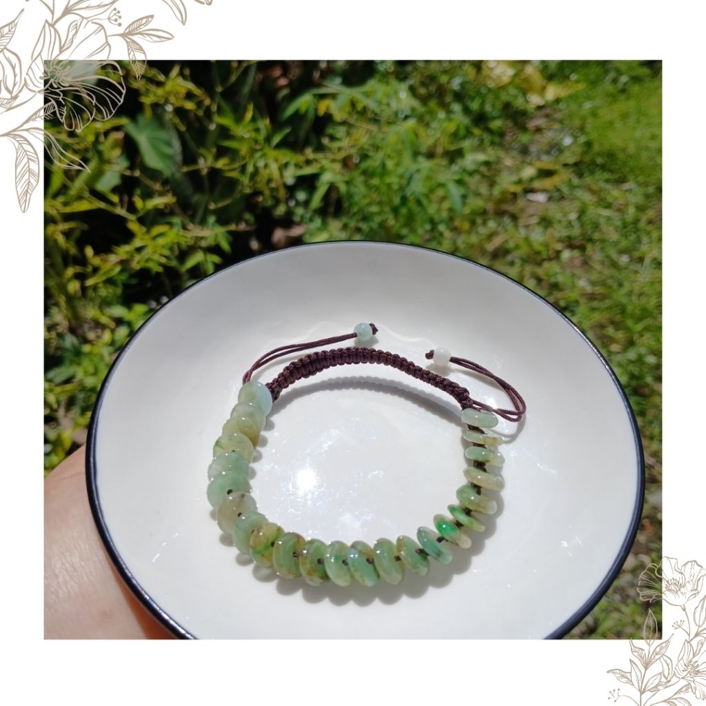 Gelang Tali Serut Koin Giok Asli Hijau Kuning