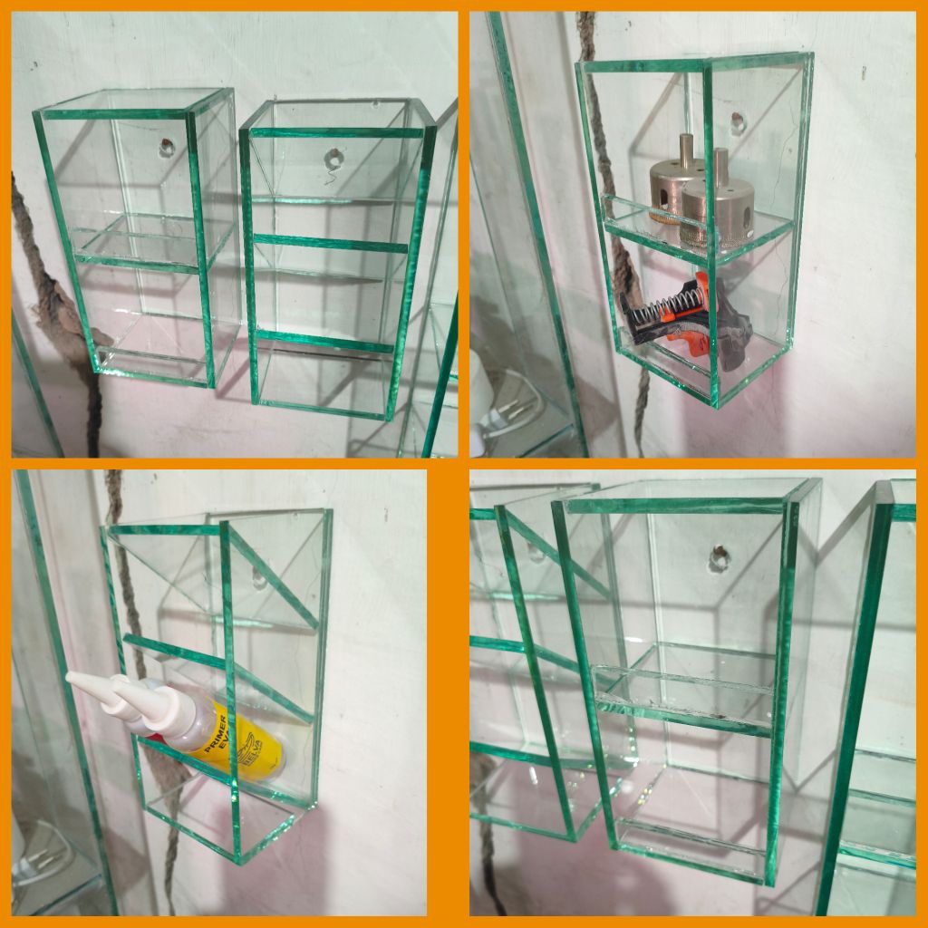 tempat penyimpanan serba guna bahan kaca tebal 6 mm Asahi tinggi 20 cm, p x l 10 cm, bisa di letakka