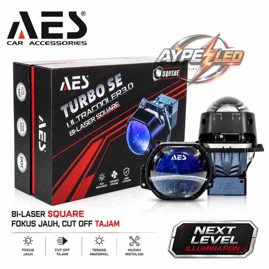 Bi-laser Biled Projector 3 inch Turbo SE Ultra Square Bluelens TIR Technology 75 Watt Bilaser AES