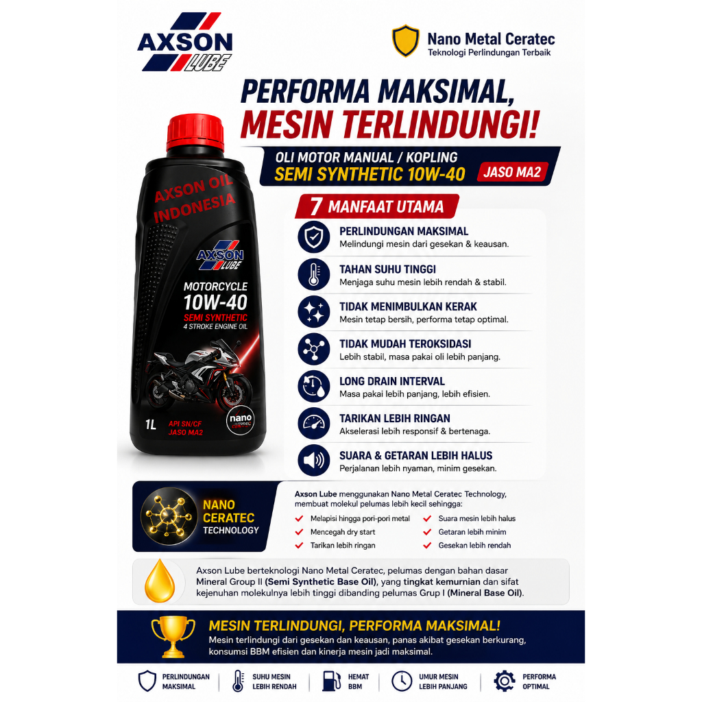 Oli Motor Manual/Kopling Axson Semi Synthetic 10W-40 - JASO MA2