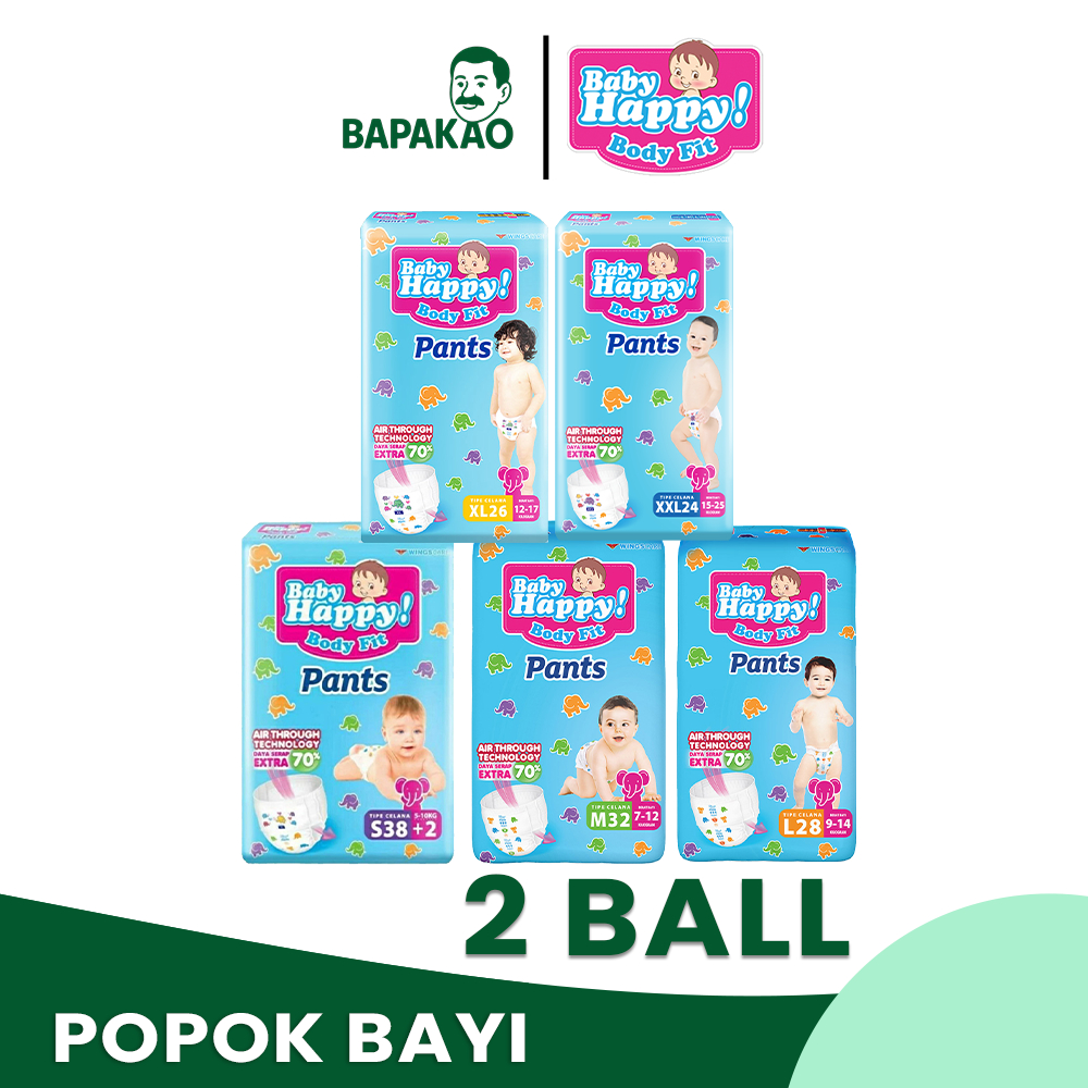 Baby Happy Body Fit Pants Popok 2 Ball Ukuran S - XL  Popok Bayi Celana