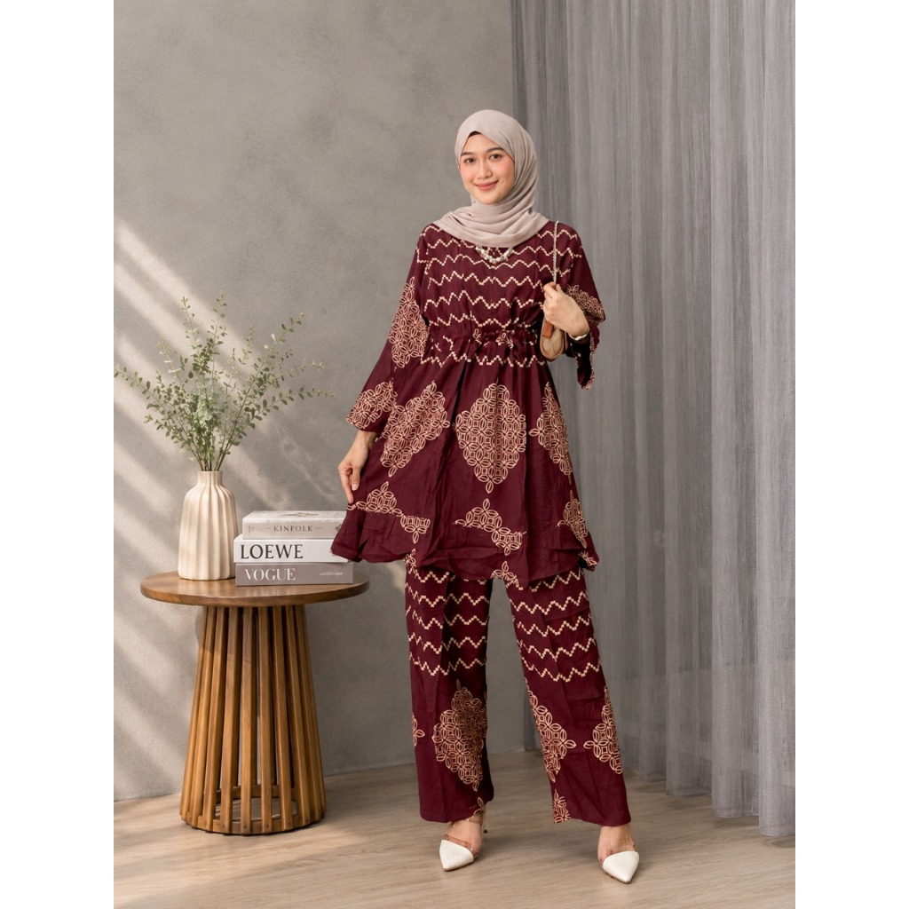 Setelan CPLP Motif Sonya Ziqzaq Jumbo One Set Rayon Lengan Panjang Bahan Rayon Tebal Adem Nyaman