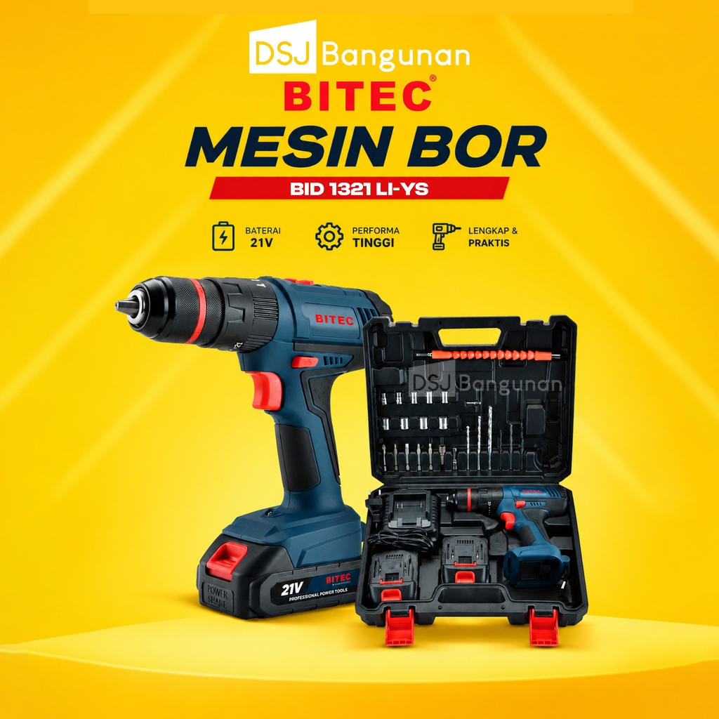 Bor Cordless BITEC BID 1321 LI-YS Cordless Hammer Drill 13mm Mesin Bor Baterai