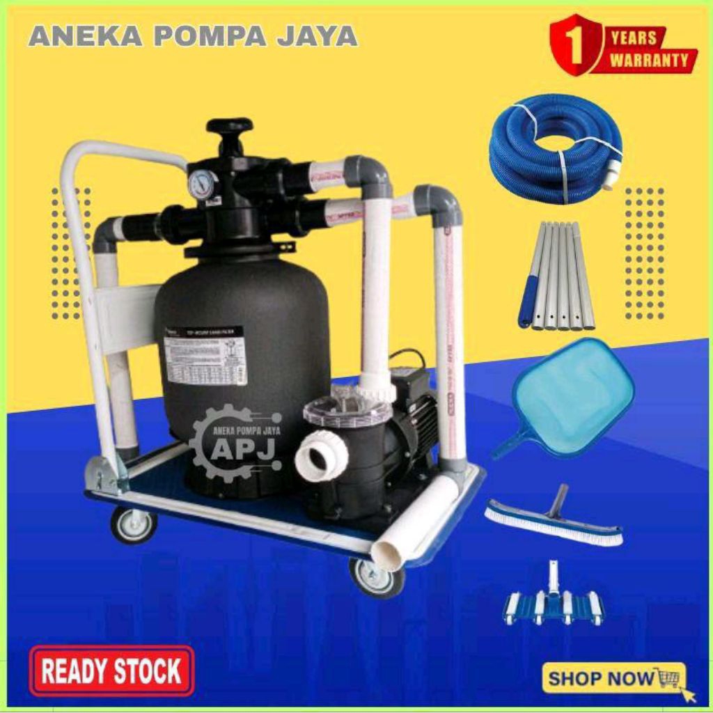 Pompa Kolam Renang STP-100 + sand Filter Emaux P350 Set Lengkap Selang Kolam Renang