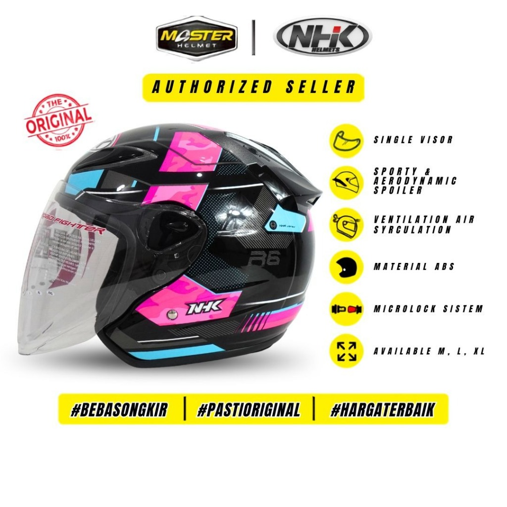 NHK Half Face Helm NHK R6 Aneka  Motif Cube / Xion / Wave / Rally2 / Block / Nautical / Ellies / Pat