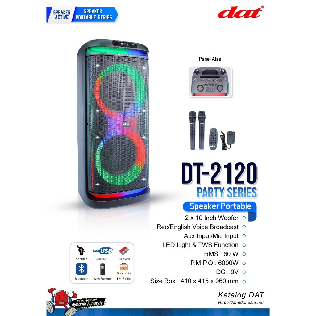 Speaker Party Karaoke DAT DT 2120 Free 2 Mic Wireless