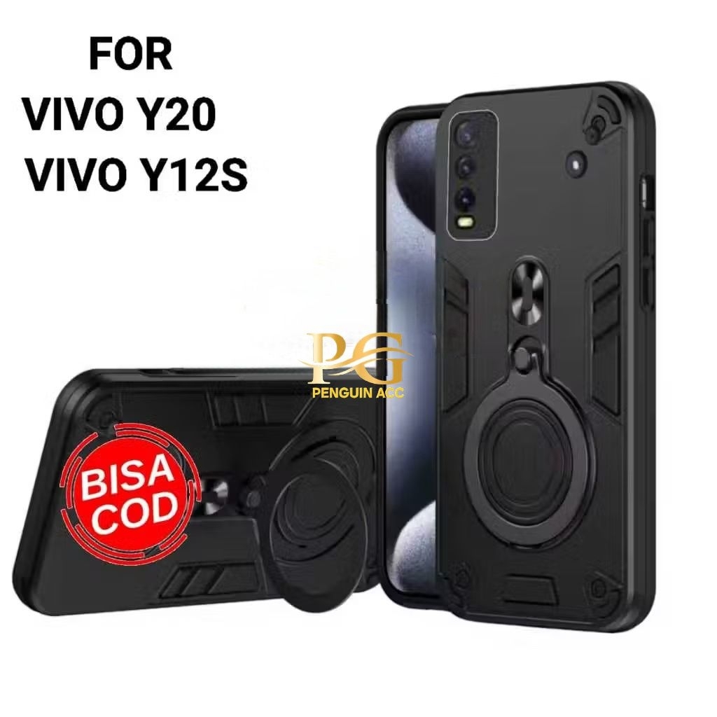 Casing VIVO Y12S Y20 Hard Case Robot Ring Eye Ring Pro Camera Casing Standing Robot
