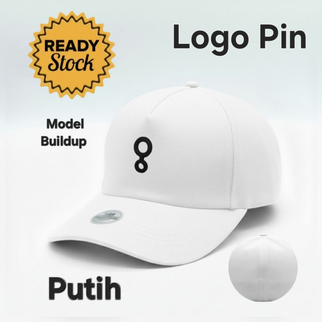 Topi Pria Built up putih Logo pin besi model Baseball