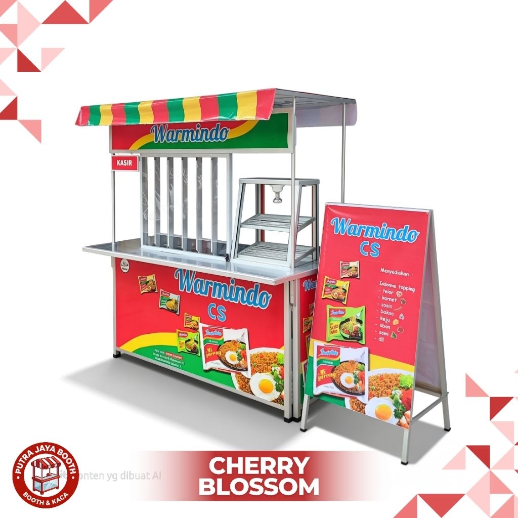 Booth Portable Warmindo Jumbo Kombinasi + Etalase + Benner