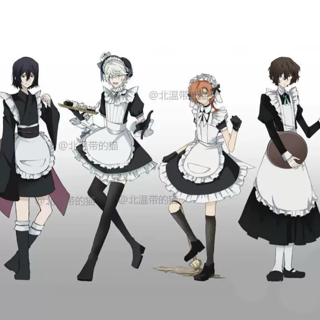 [READY] OME Stand akrilik standee 10cm Bungou Stray Dogs Maid vers Dazai, akutagawa, chuuya, nikolai