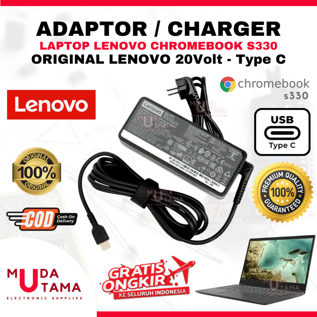 Adaptor Charger Laptop LENOVO S330 Chromebook Type C Original - Adaptor Laptop LENOVO S330 Chromeboo