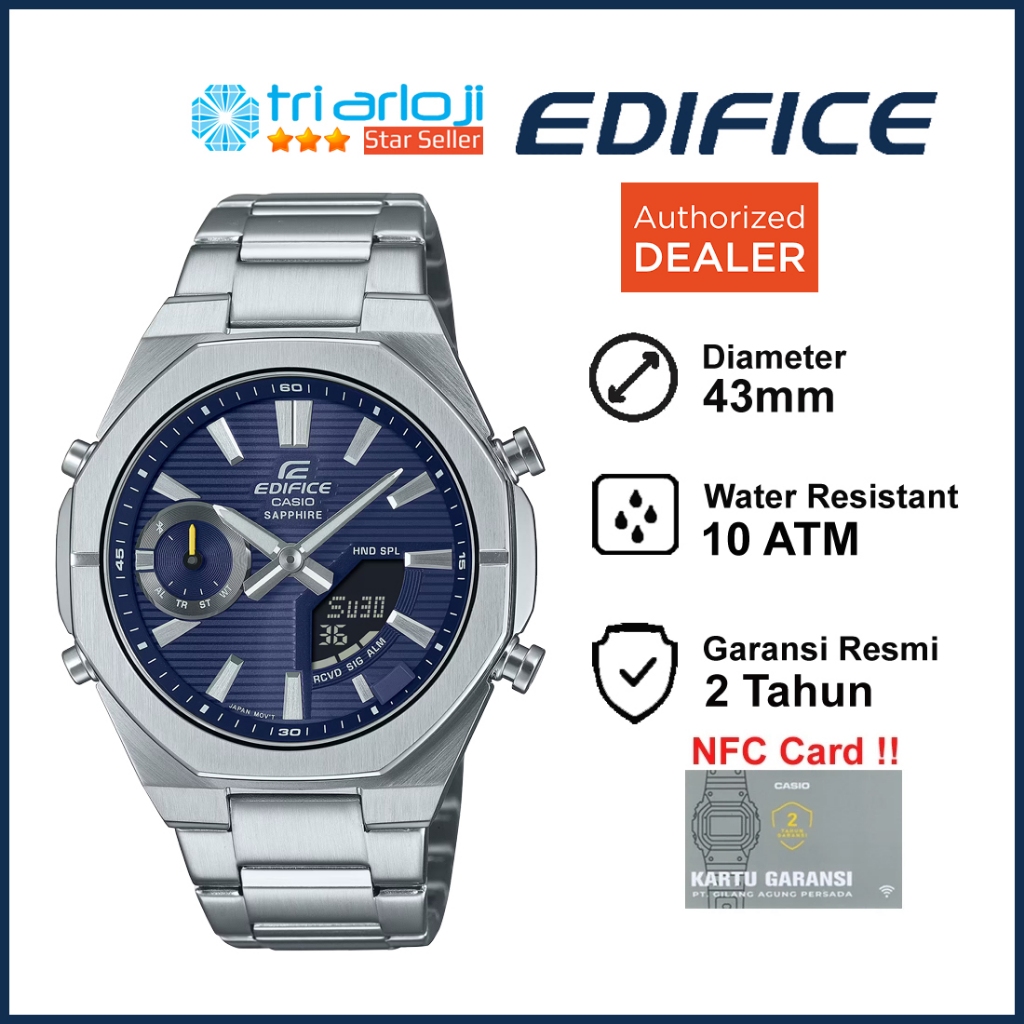 Casio EDIFICE ECB-S10D-2ADF Jam Tangan Pria ECB-S10D-2A ECBS10D Sapphire Bluetooth