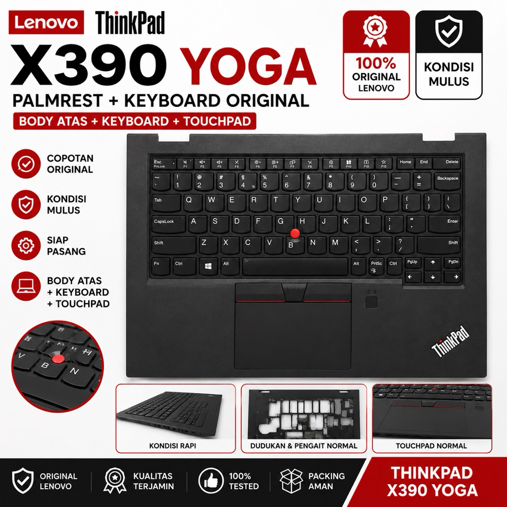 Palmrest + Bottom Cover Lenovo ThinkPad X390 X390 Yoga Original Bonus Keyboard Normal
