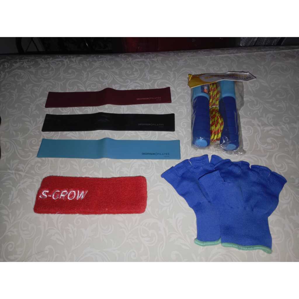 [PRELOVED] Gym Mini Essential resistance band, headband, gloves, skipping rope