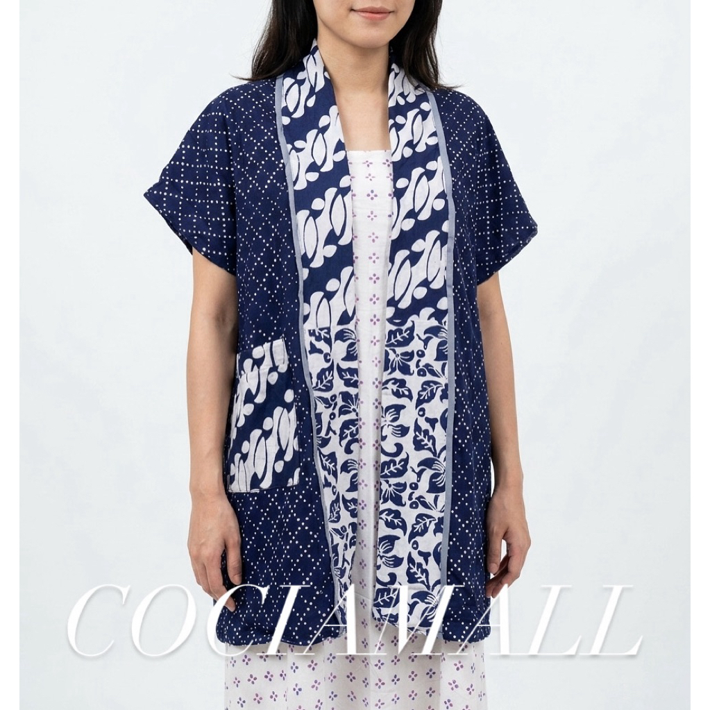 Vest Rompi Outer Cardigan Bolero Blazer Lengan Pendek Batik Kombinasi Jumbo Allsize Bahan Rayon Cap 