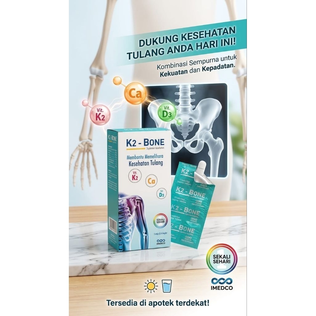 K2-BONE - Suplemen Kesehatan Tulang - Vitamin K2, Kalsium & Vitamin D3