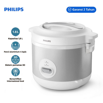 Penanak nasi Rice Cooker Philips HD-3003 1,8 L 1,8 Liter Kapasitas Besar, Sistem Pemanas Smart 3D, D