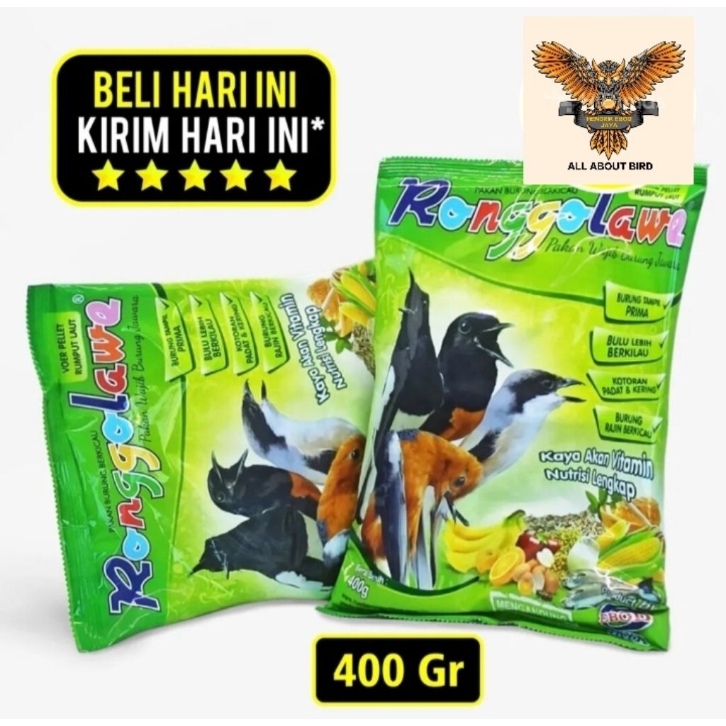 Ronggolawe Voer hijau 400gr Pur pakan burung semua kicau murai jalak ciblek cendet beo Poksay wambi 