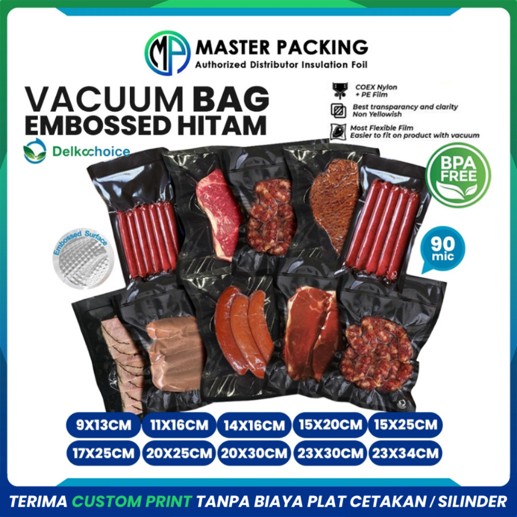 Plastik Vakum Vacuum Vacum Bag Sealer Emboss Hitam Delkochoice Satuan
