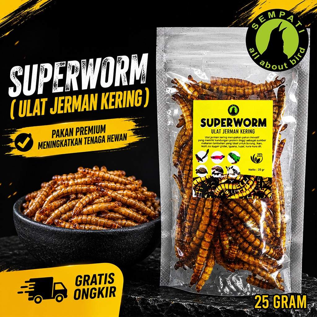 SEMPATI Superworm Super Worm Ulat Jerman Kering Pakan Extra Fooding EF Burung Murai Kacer Cendet Mak