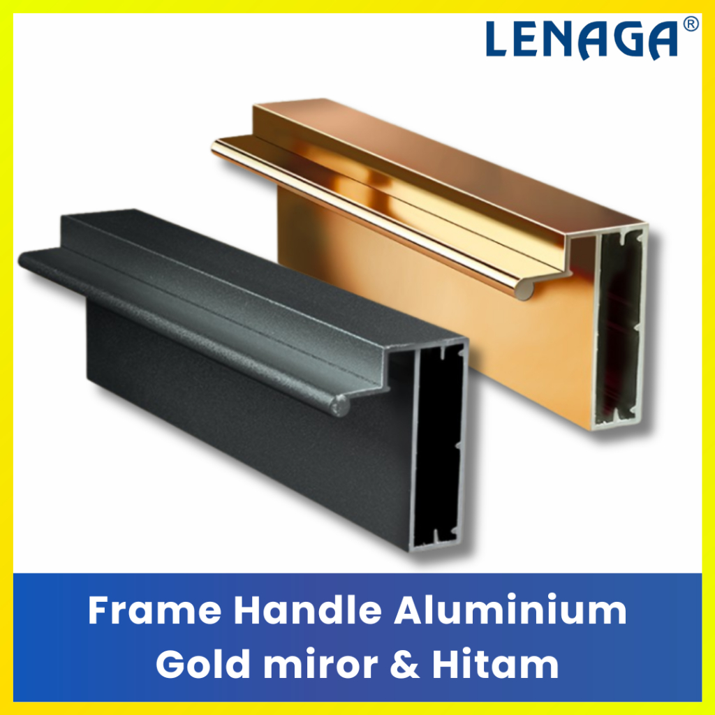 LENAGA Aluminium Profile Handle Emas Cermon Hitam List Bingkai Lemari Mewah 3 Meter