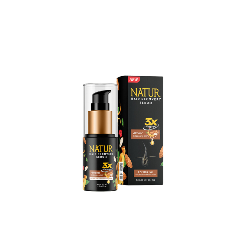 Natur Hair Recovery Serum 60ml Almond Ginseng Oil Untuk Rambut Rusak Mudah Patah