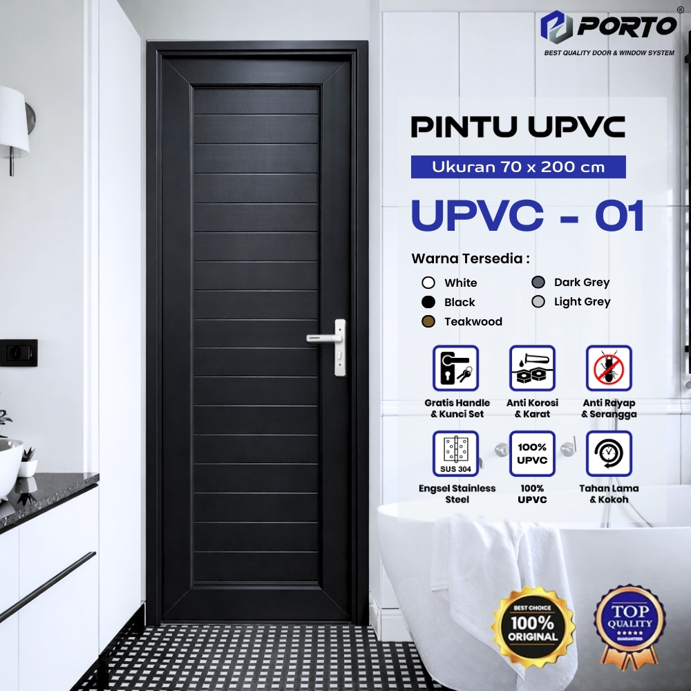 PORTO DOOR UPVC 80 x 210cm / Pintu UPVC / Pintu Kamar Tidur / Pintu Kamar Mandi / Pintu Ruangan