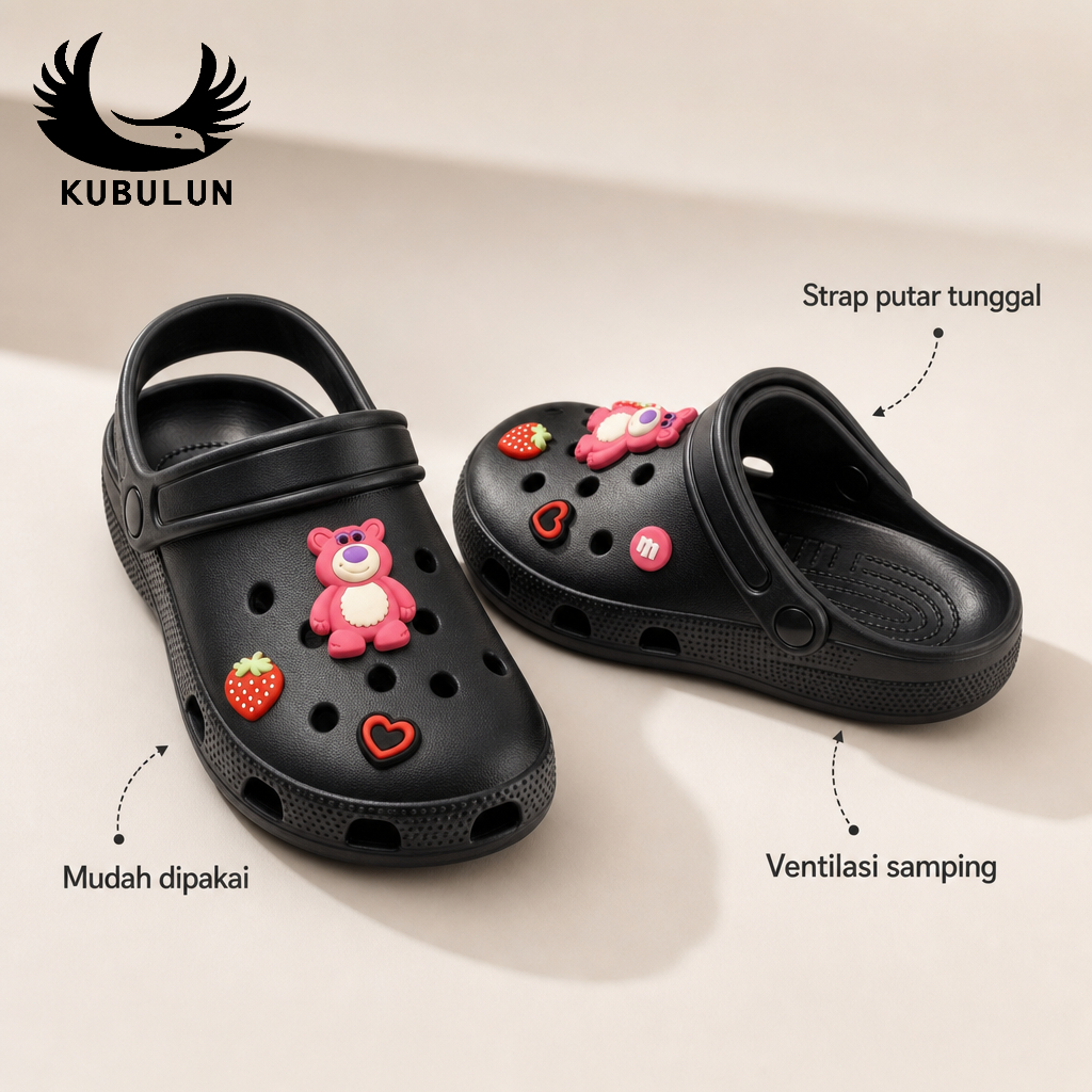 KUBULUN Sandal Lubang Wanita Karakter Bear Power - Sandal Gunung EVA Empuk Anti Slip 35-40