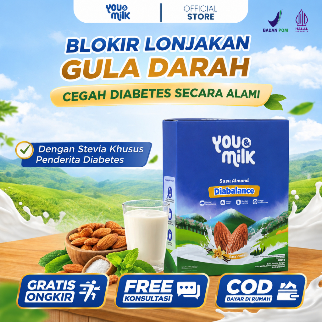 YOU & MILK DIABALANCE - Susu Almond Rendah Gula Stevia Tanpa Pemanis Buatan Cegah Diabetes ENRICHED 