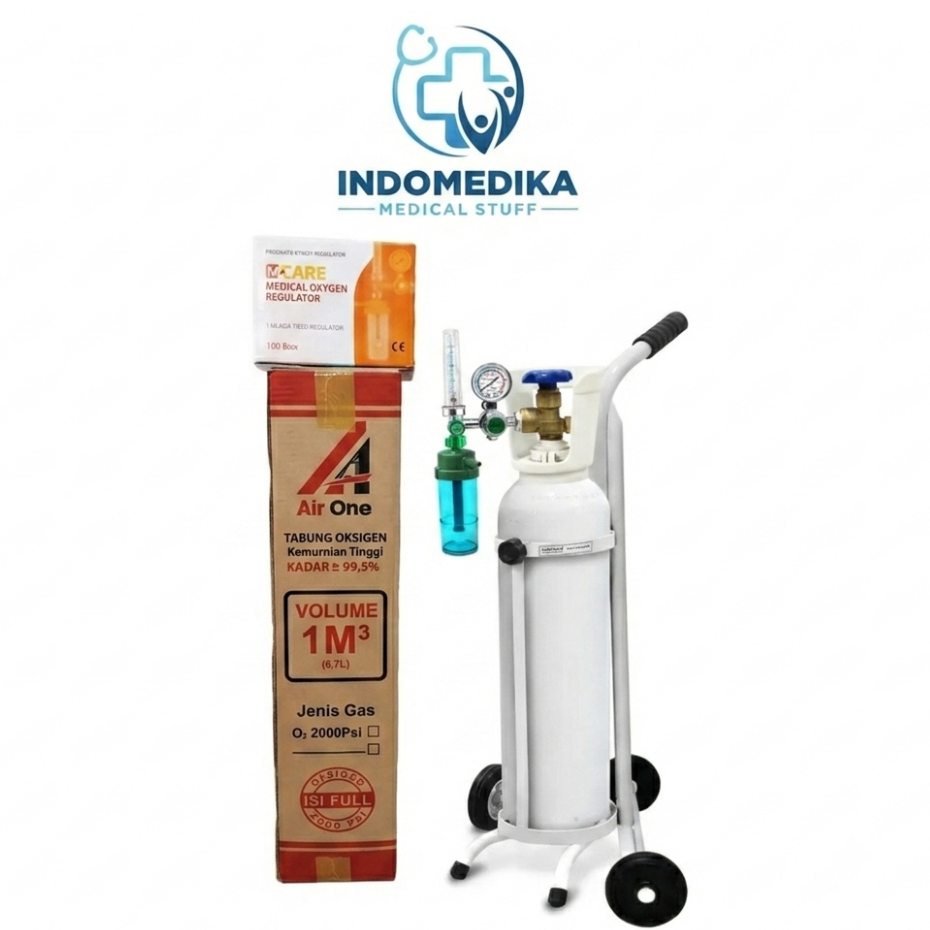 Tabung Oxygen Lengkap 1m3 siap pakai - Tabung oksigen Set 1m3 - tabung oksigen lengkap