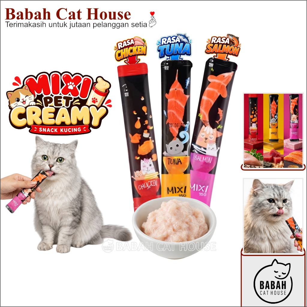 MIXI Cat Treats 15gr Makanan Snack Cemilan Kucing Luquid Creamy Treat untuk Anak Kitten Dewasa Grain
