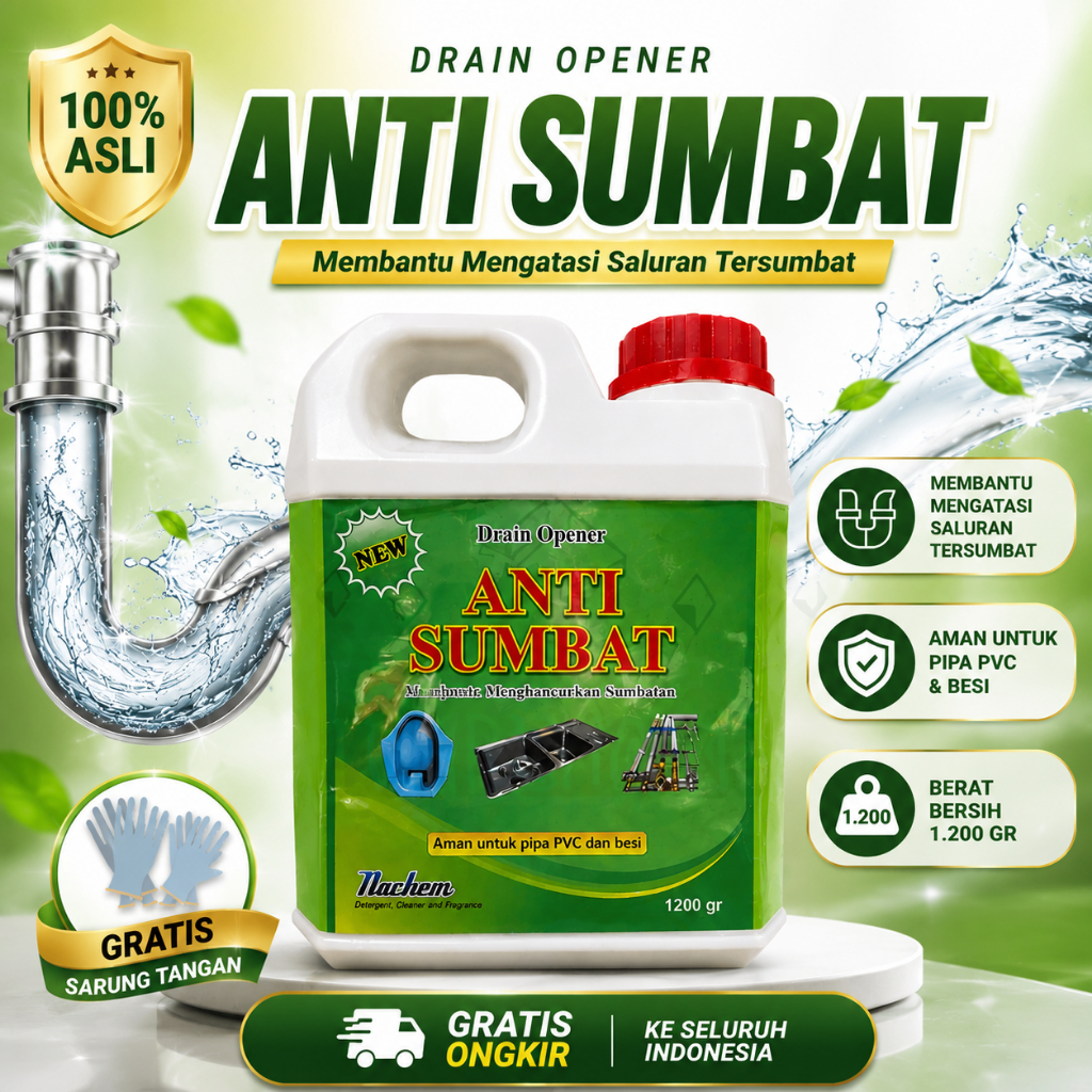 ANTI SUMBAT NACHEM 1200GR cairan cair anti mampet kamar mandi wc closet saluran air / ANTI SUMBAT NA