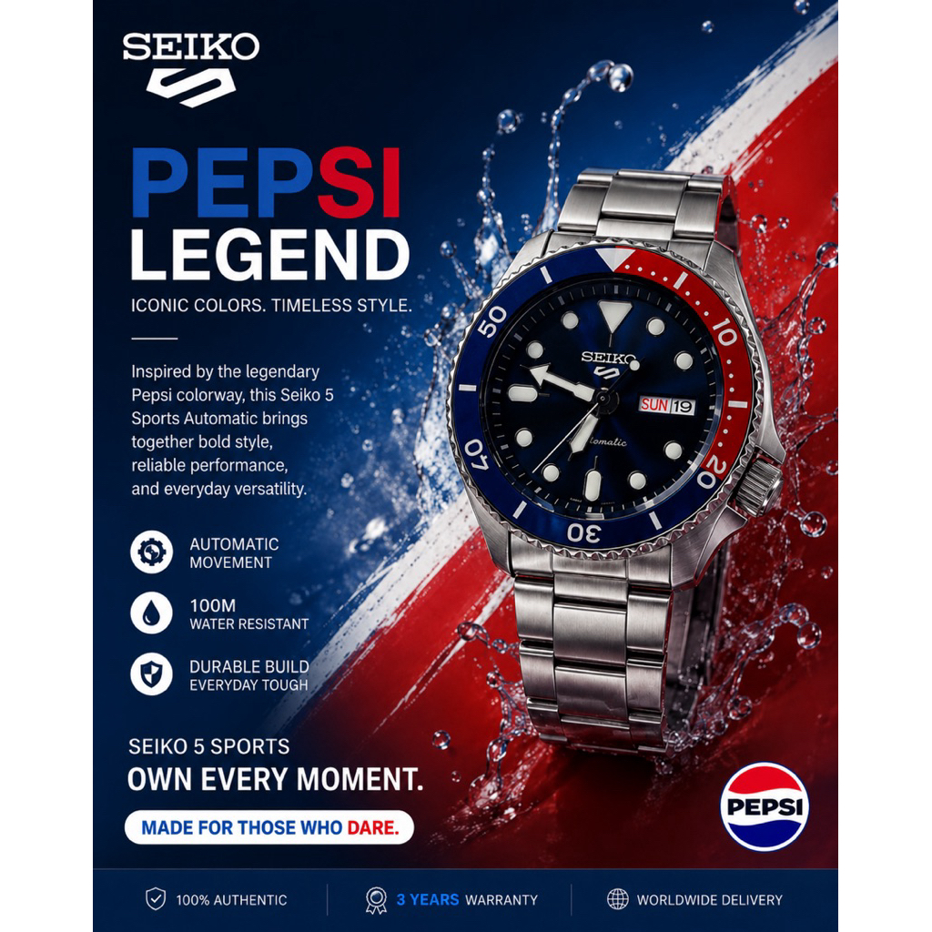 Seiko 5 Sports "Pepsi" Automatic SRPD53K1 Jam Tangan Pria Original