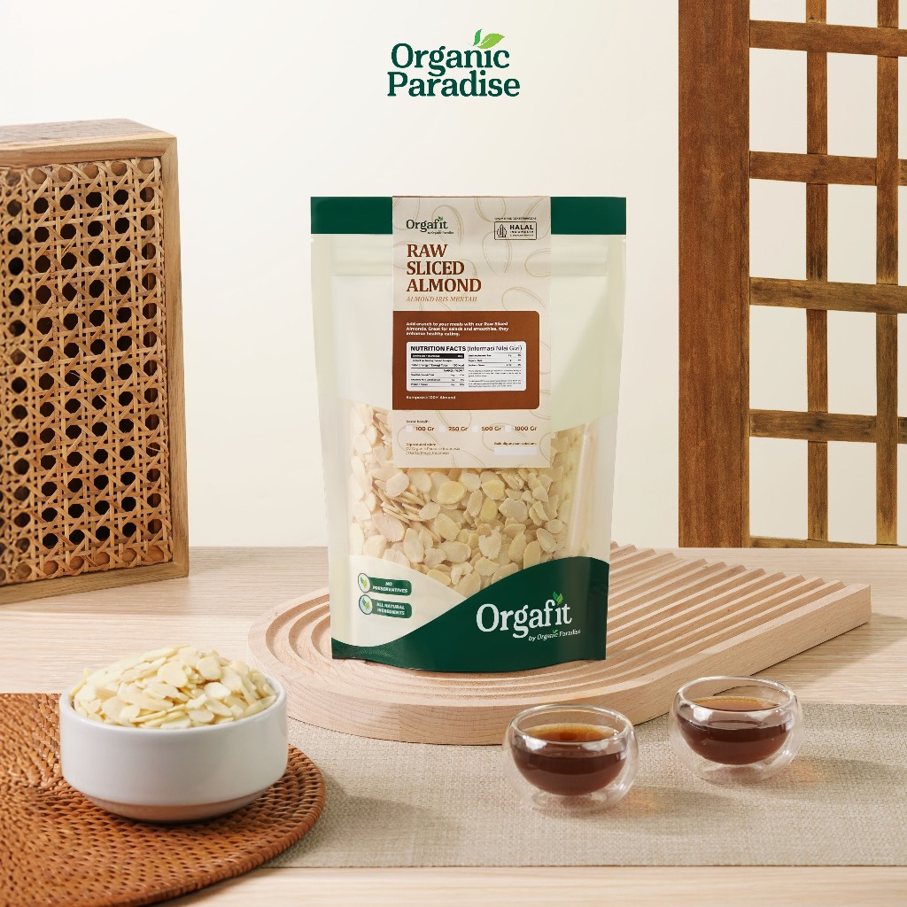 Kacang Almond Slice Mentah 100 gram Raw Slice Almond Premium Grade Lebih Tebal Natural NON GMO Organ