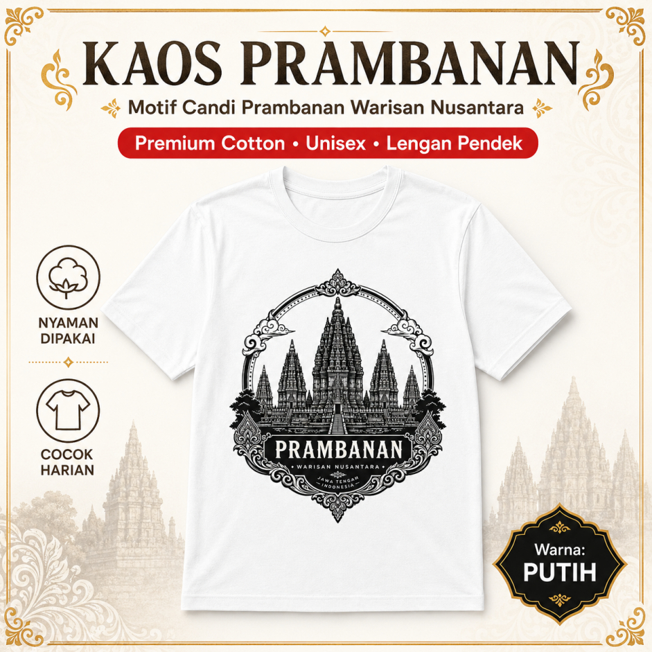 Kaos Prambanan Motif Candi Prambanan Warisan Nusantara Premium Cotton zp0009