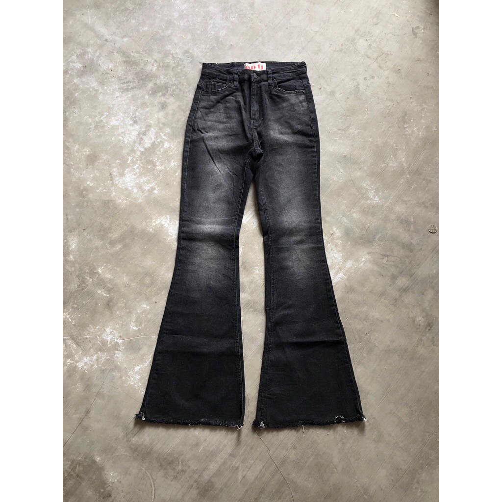 celana cutbray OOTJ fashion jeans black wash pants