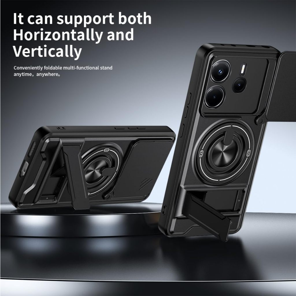 Case Casing Xiaomi Redmi Note 14 (4G) Ring Magnetic Mount Camera Sliding Window Anti-Drop 2 in 1 Har
