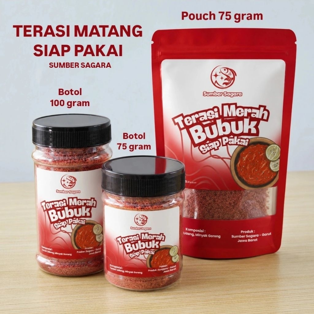 Terasi Merah Bubuk MATANG Siap Pakai KUALITAS NOMER 1 - SUMBER SAGARA Ikan Asin & Sembako