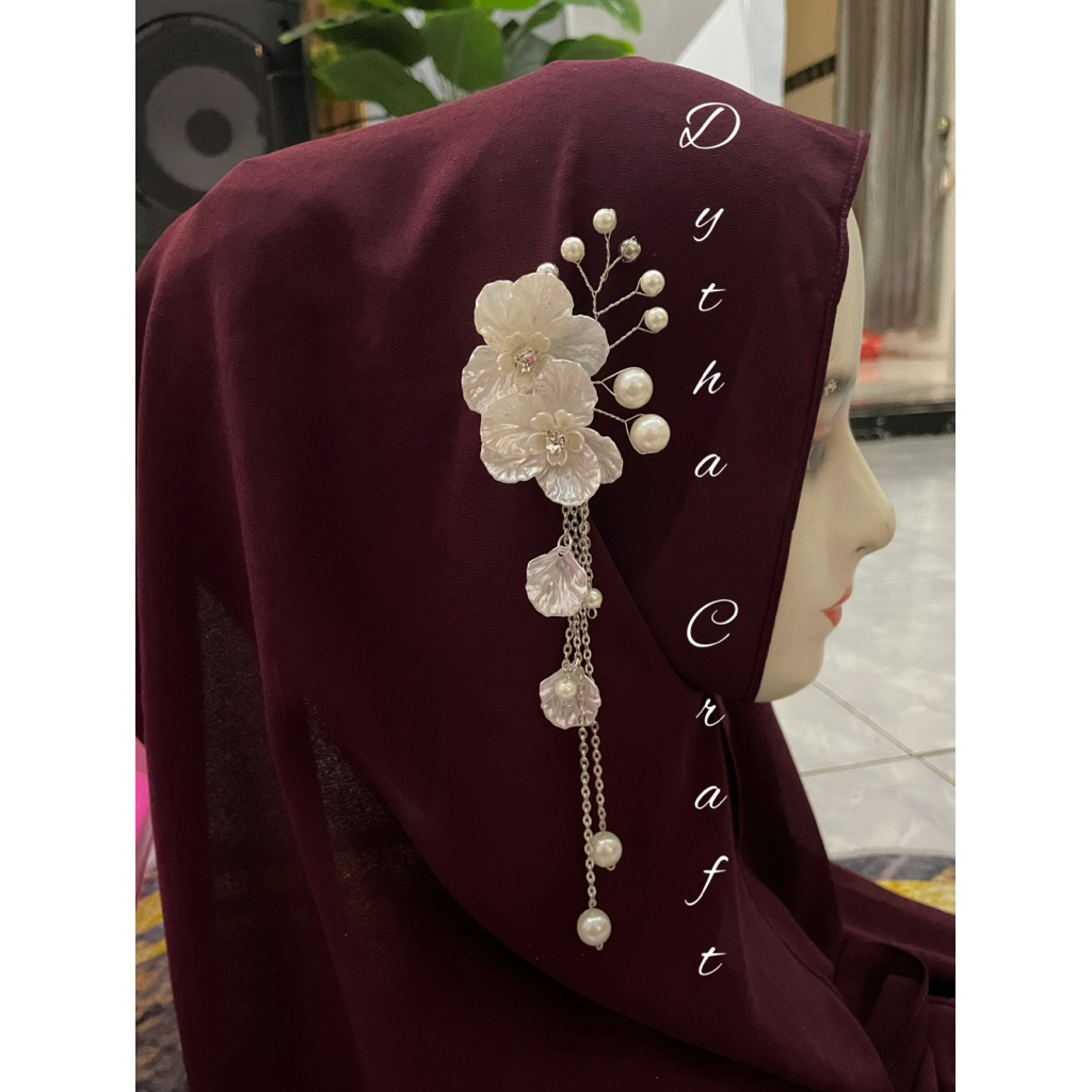 headpiece hijab juntai mutiara/ bros juntai mutiara korea sytle