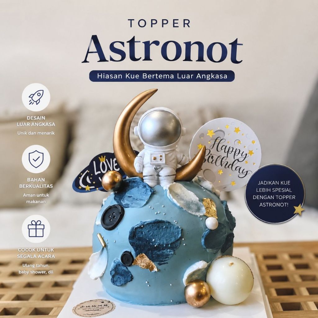 [TOPPER ASTRONOT] Cake Topper Ulang Tahun Astronout Astronot, Topper Cake Happy Birthday Motif Karak