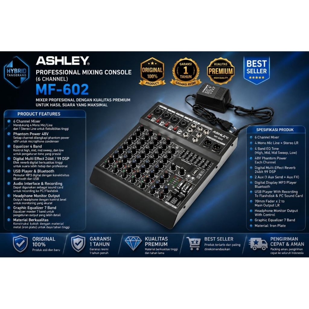 MIXER ASHLEY 6 CHANNEL MF-602 MF602 MF 602 ORIGINAL GARANSI RESMI 1 TAHUN