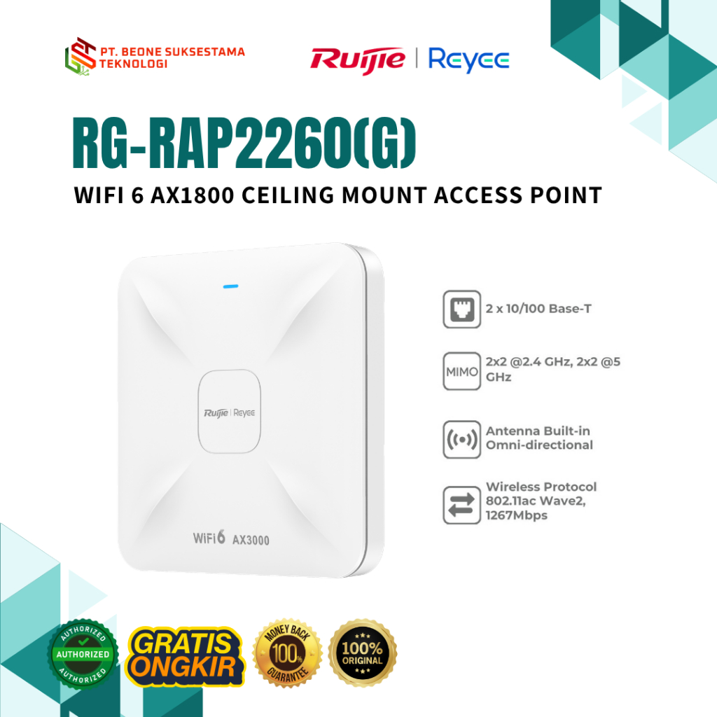 RUIJIE REYEE RG-RAP2260(G) Reyee Wi-Fi 6 AX1800 Ceiling Access Point
