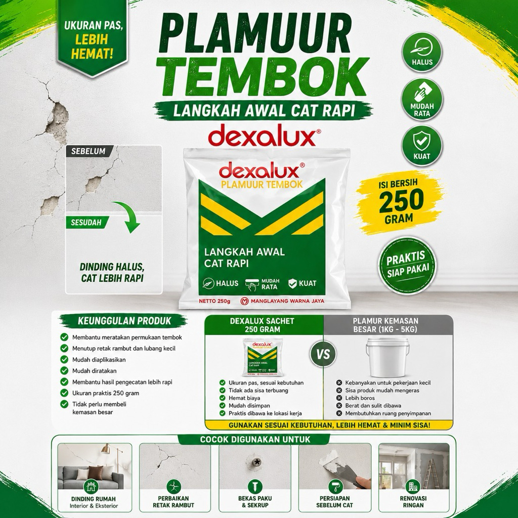 Plamuur tembok kemasan 250gr/ dempul tembok DEXALUX