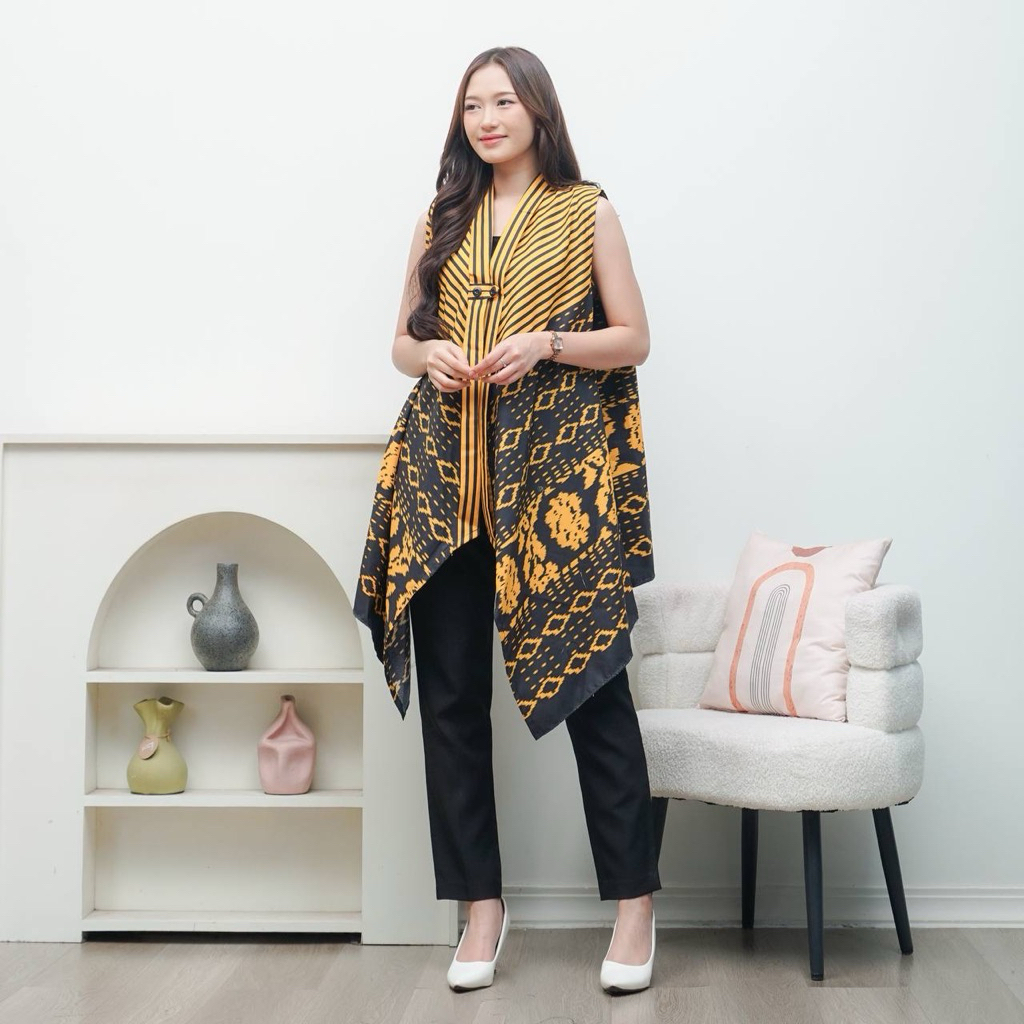 Long Vest Batik Wanita Motif Kotak Etnik All Size | Outer Panjang Katun Poli