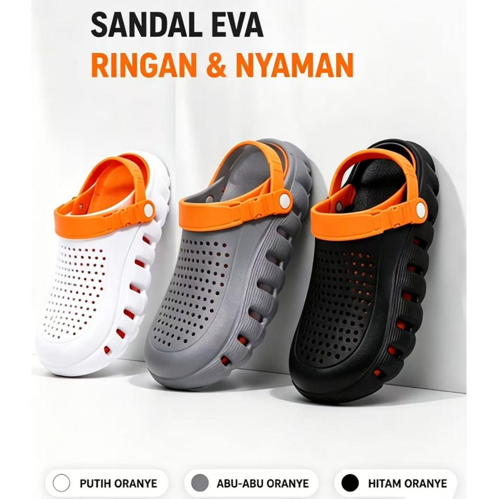 Sandal Santai Pria Model Lubang Crocs, Nyaman Empuk Anti Slip Tahan Air, Ukuran Jumbo Tersedia Untuk
