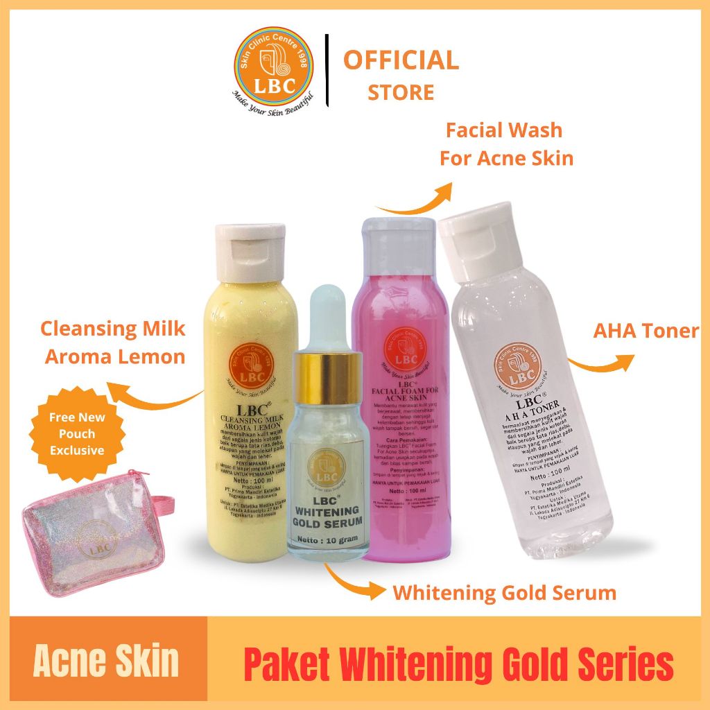 LBC-Paket Whitening Gold Series For Acne Skin (FREE POUCH)